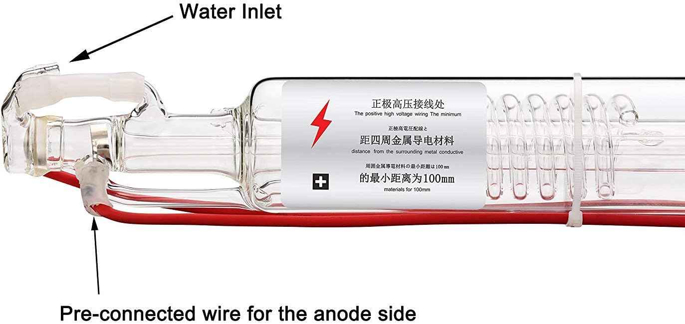 TEN-HIGH 60W CO2 Laser Tube 1000mm D50mm, Wires Preconnected with Coating, for Laser Cutter Laser Engraving Cutting Machine