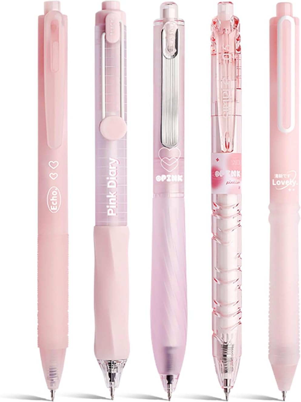 5 Count Pastel Gel Ink Pen Set,Cute Note Taking 0.5mm Fine Point Retractable 5 Count Black Ink Pens for Writing, Journaling, School, Office (Light Pink Clear)