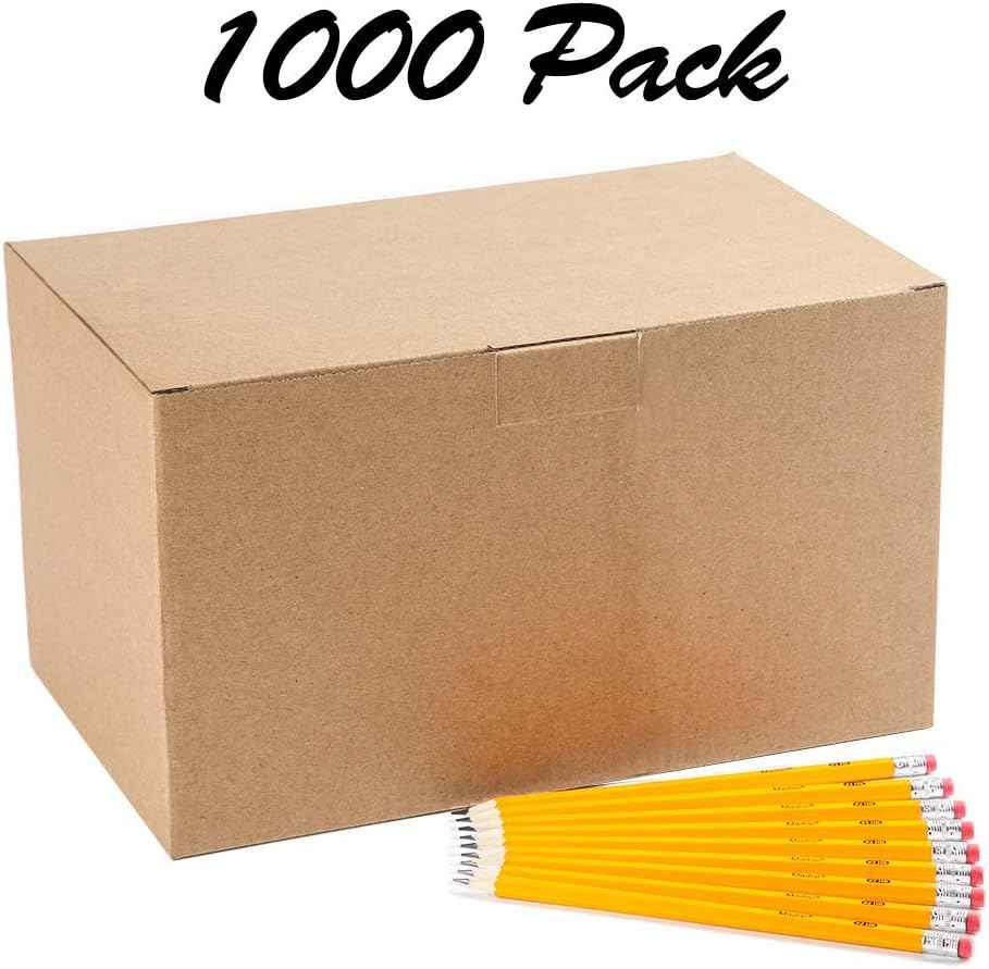 Madisi Wood-Cased #2 HB Pencils, Yellow, Pre-sharpened, Bulk Pack, 1000 pencils