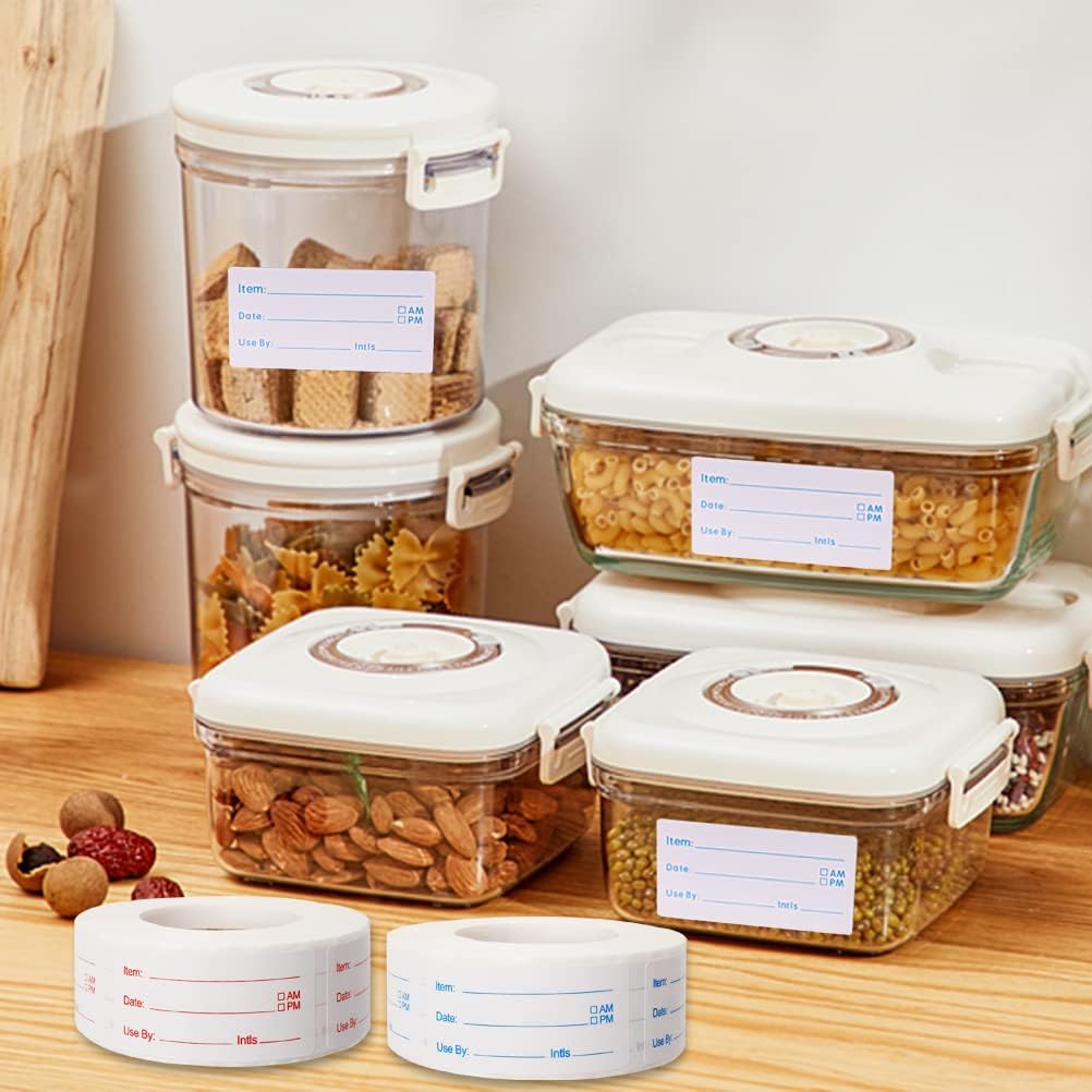 2 Rolls 1000 Pieces Removable Food Labels, 1 x 2 Inch Date Stickers for Freezer, Refrigerator Food Containers - Easy to Write