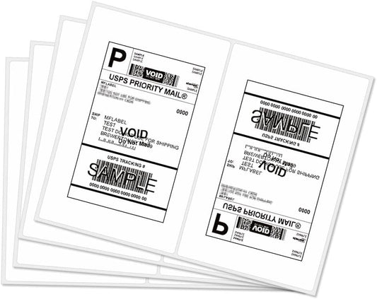 MFLABEL Half Sheet Shipping Labels 2-Pack (1000 Labels) - 8.5"x5.5" Round Corner for Laser/Inkjet Compatible Labels/Free Fragile Stickers