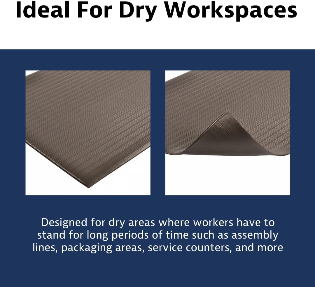 Notrax 410 Airug® 3' x 5' x 5/8" Anti Fatigue Mat, Enhanced Slip Resistance with Beveled Edges and Ribbed Surface, Ideal for Industrial and Commercial Workplaces, Black, 410S0535BL