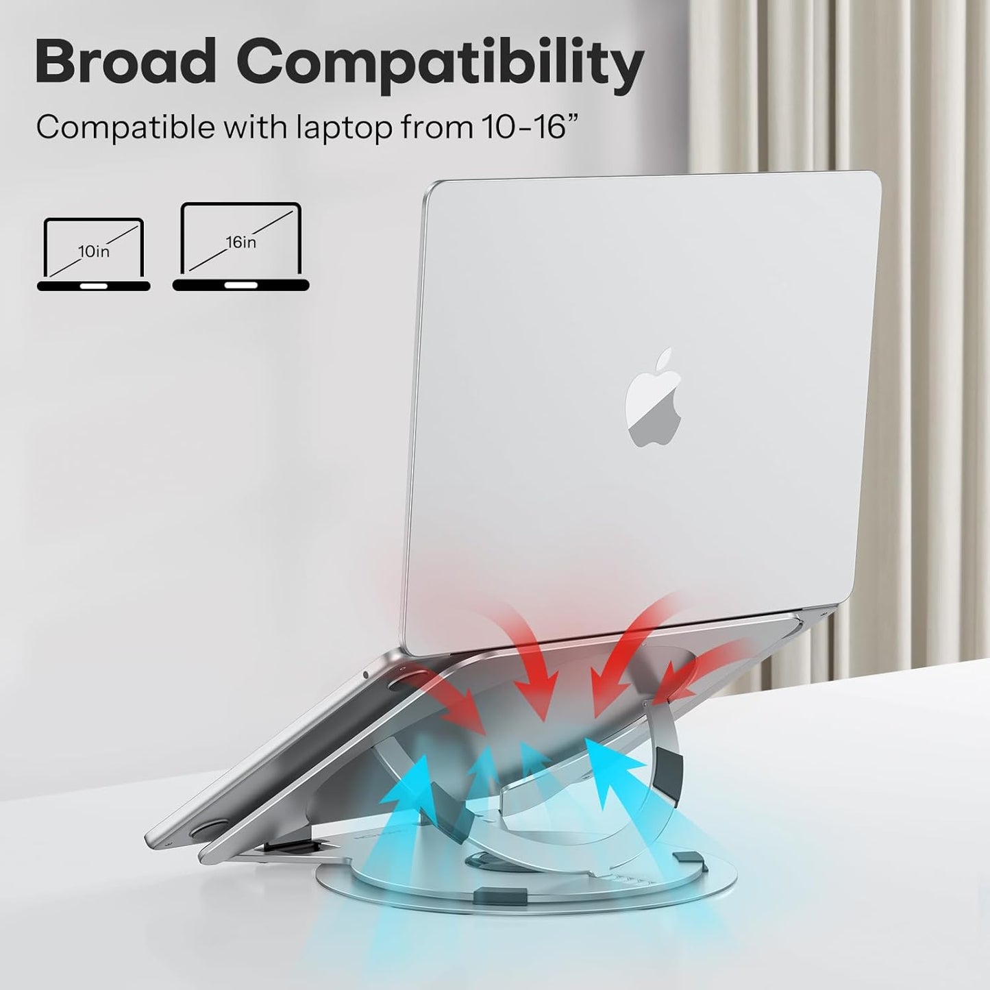 OMOTON Portable Laptop Stand for Desk, Ergonomic Computer Stand with 360° Rotating Base, 5-Level Adjustable Aluminum Foldable Mount, Compatible for 10-15.6" Laptops