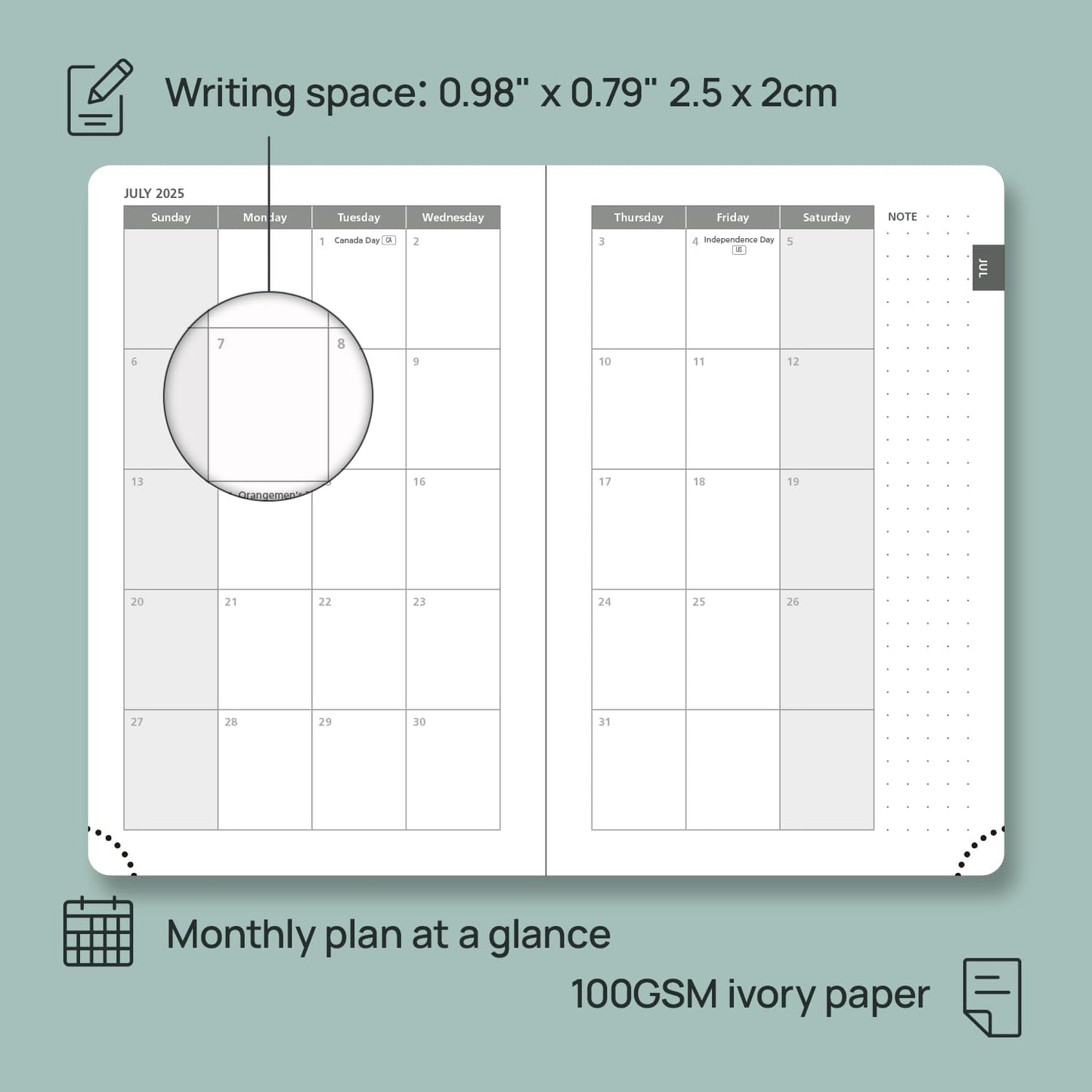 POPRUN Pocket Planner 2025-2026, (Purse Size 4''x 6.25'' Hard Cover) Academic Year Calendar Daily Weekly and Monthly (July 25-June 26) with Hourly Time Slots, 100 GSM Paper - Midnight Green