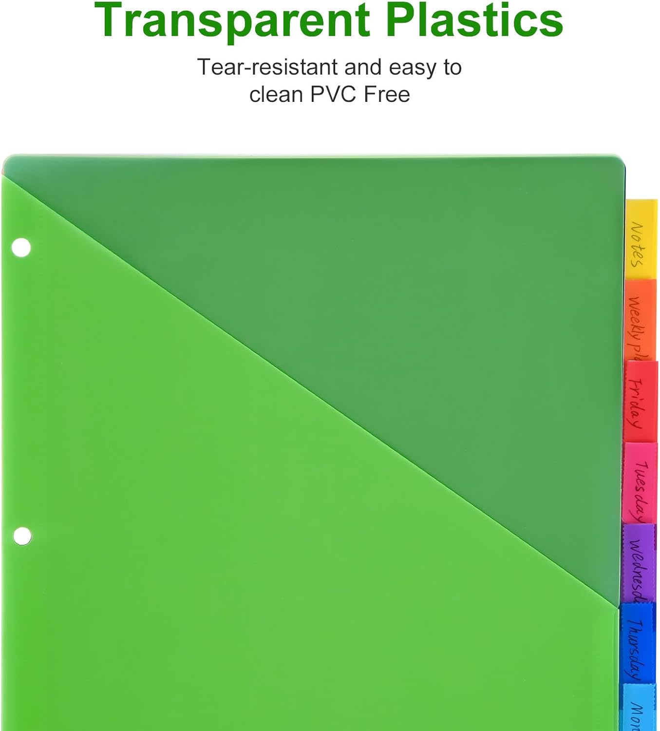 8-Tab Binder Dividers - Index Pockets Divider for 3 Ring Binders, 3-Hole Plastics Sheets Protectors for US Letter Size in 0.5'', 1'', 2'', 3 inch Binders, 8 Colors (XY004) (12 Packs)