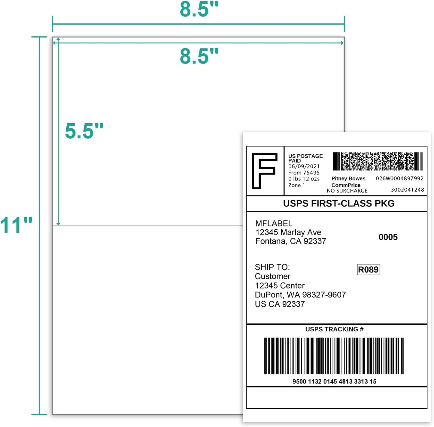 MFLABEL Half Sheet Labels with Self Adhesive, 8.5 x 11 Inches Packaging Labels, Address Labels, Shipping Labels for Laser & Inkjet Printers, 50 Count(25 Sheets)