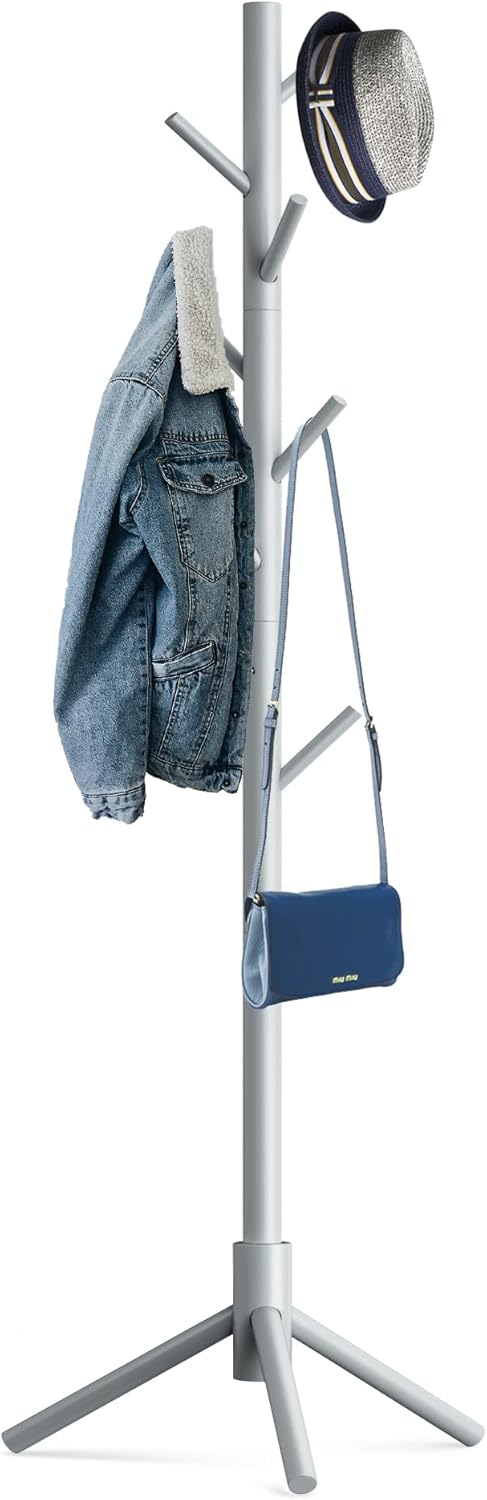 Wooden Tree Coat Rack Stand,Sturdy Freestanding Coat Rack with 8 Hooks,3 Adjustable Height for Child Adult,Wood Coat Stand Tree Fits Entryway Bedroom Office for Bags,Hats - Lumora Desk