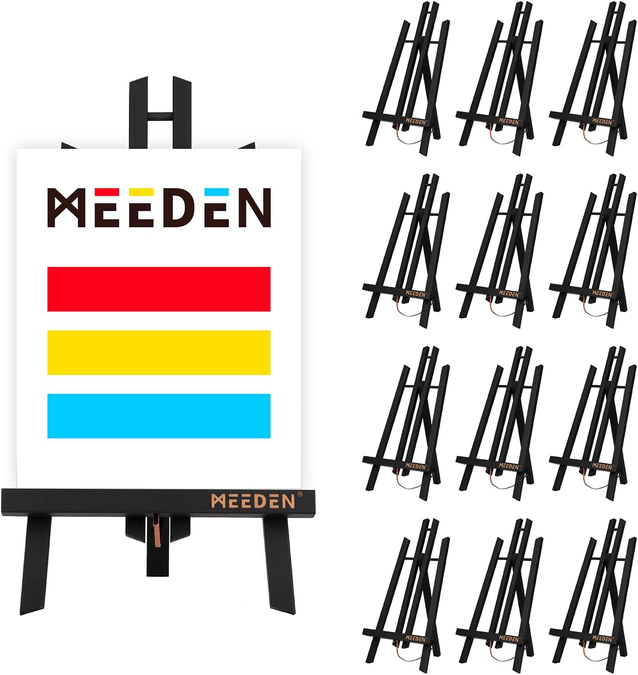 MEEDEN Small Tabletop Easel Stand: 16" x 12 Pack Pine Wood Table Top Display Stand for Painting - Black Mini Wooden Easel for Sign Picture Party Classroom