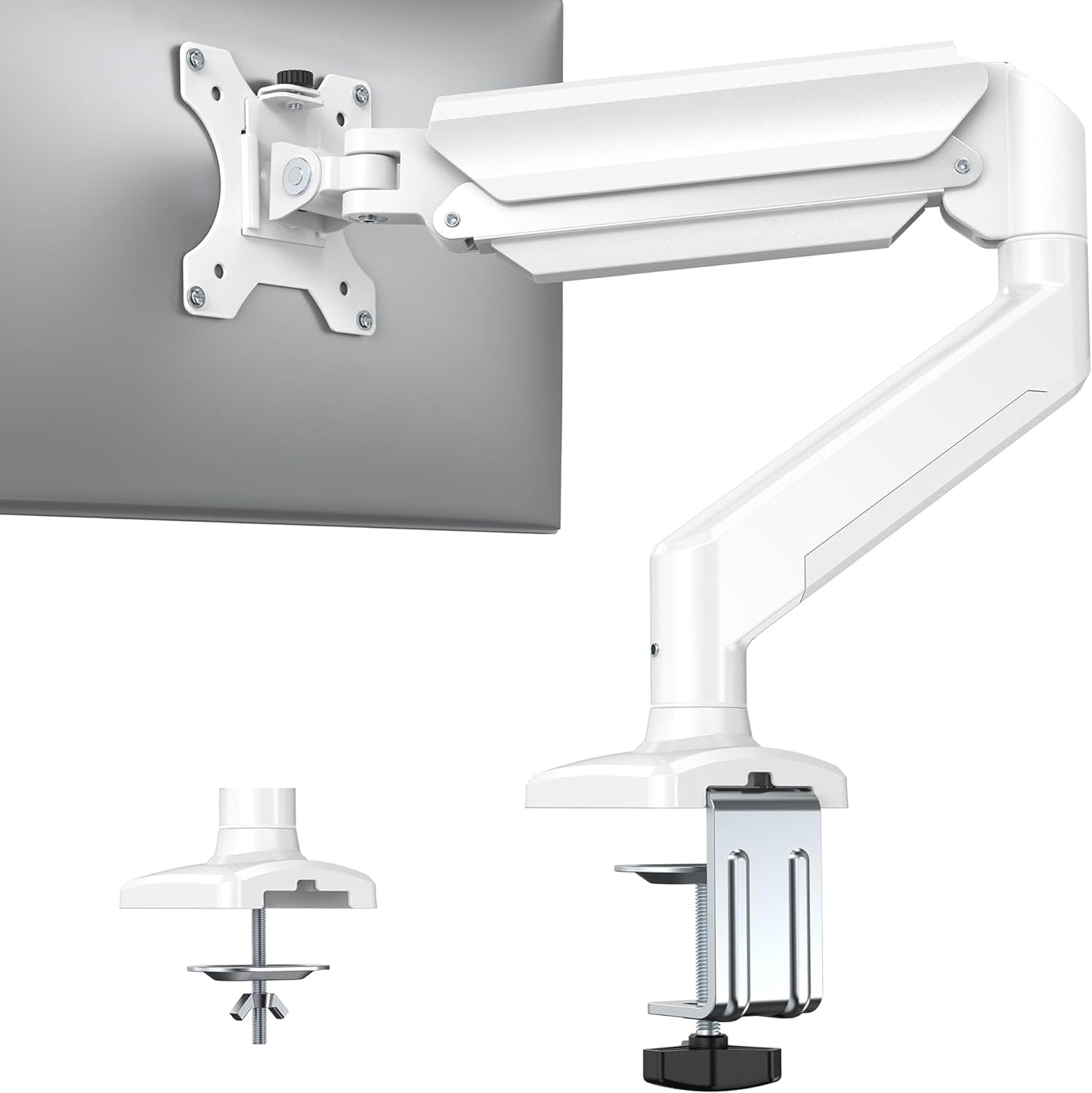 HUANUO Single Monitor Arm 13-34 Inch, Adjustable Gas Spring Arm, Monitor Desk Mount for 4.4-22lbs, VESA 75/100mm with C-Clamp/Grommet Base, Ergonomic Stand for Work/Gaming