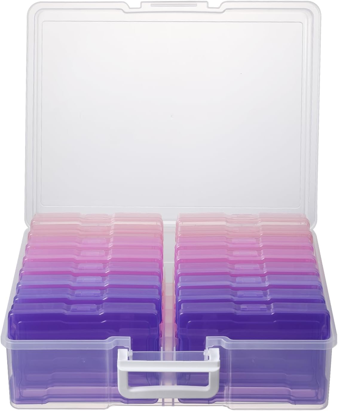 novelinks Photos Organizer 4" x 6" Photo Storage Box with Handle - 16 Inner Photo Cases Photo Box Storage Picture Organizers and Storage (Pink Purple Gradient)
