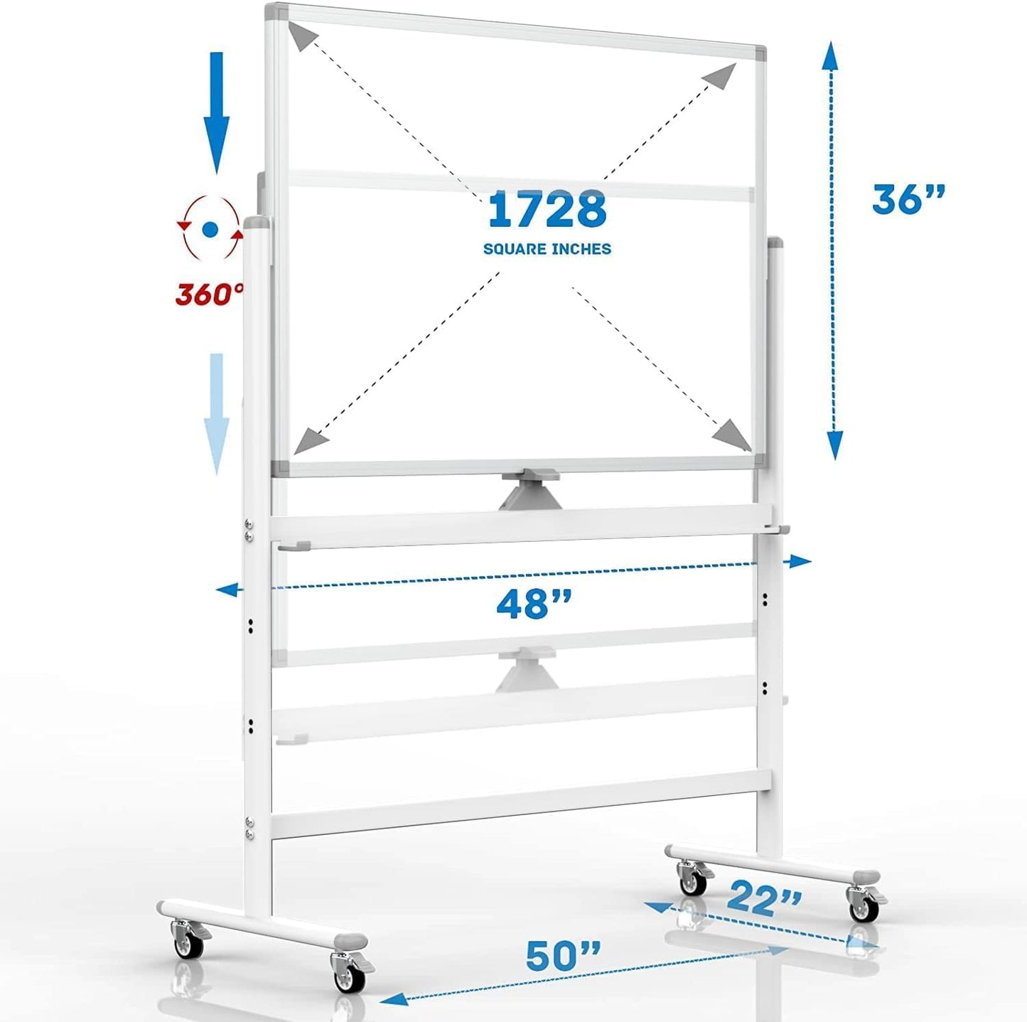 Rolling Whiteboard 48"x36" Magnetic Dry Erase Board with Stand, Double Sided Mobile Whiteboard on Wheels, Non-Foldable Large Portable White Board for Office, Classroom & Home