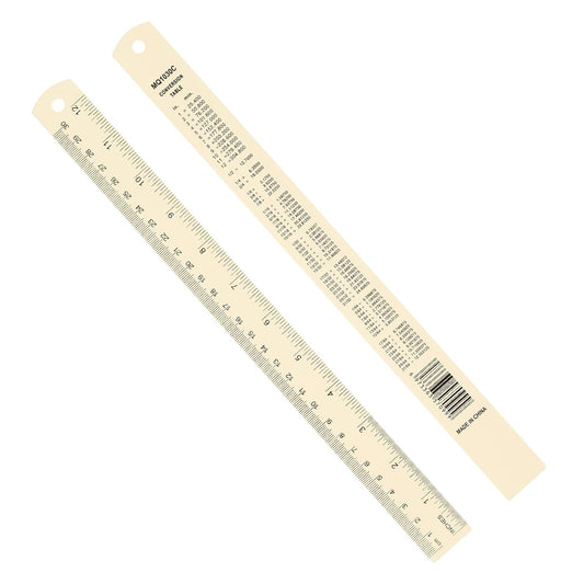 PATIKIL 30cm/12 Metal Ruler, 2 Pack Aluminum Alloy Rulers with Centimeters, Millimeters, Inches and Conversion Table Straight Edge Ruler for Writing Machinist Drafting, Yellow