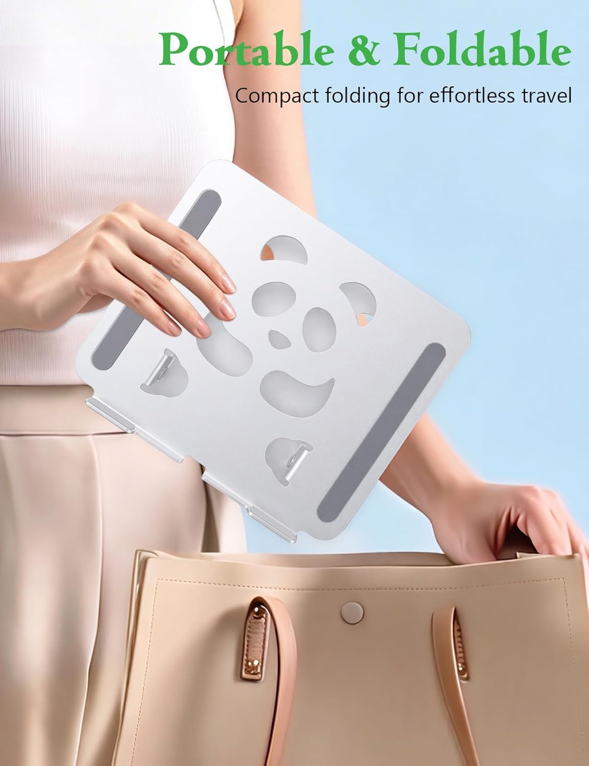 Laptop Stand for Desk - Adjustable Aluminum Laptop Riser with Unique Panda Shaped Vent, Portable Foldable Notebook Holder for Home & Office, Fit for MacBook, HP, Dell, 10-16.3" Silver