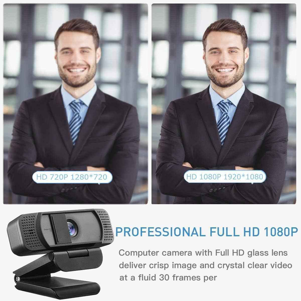 1080P Webcam with Microphone for PC Streaming, Web Camera for Desktop with Privacy Cover, 100° Wide Angle, Auto Light Correction, USB Plug&Play Web Cam for OBS/Gaming/Zoom/Skype/FaceTime/Teams/Twitch