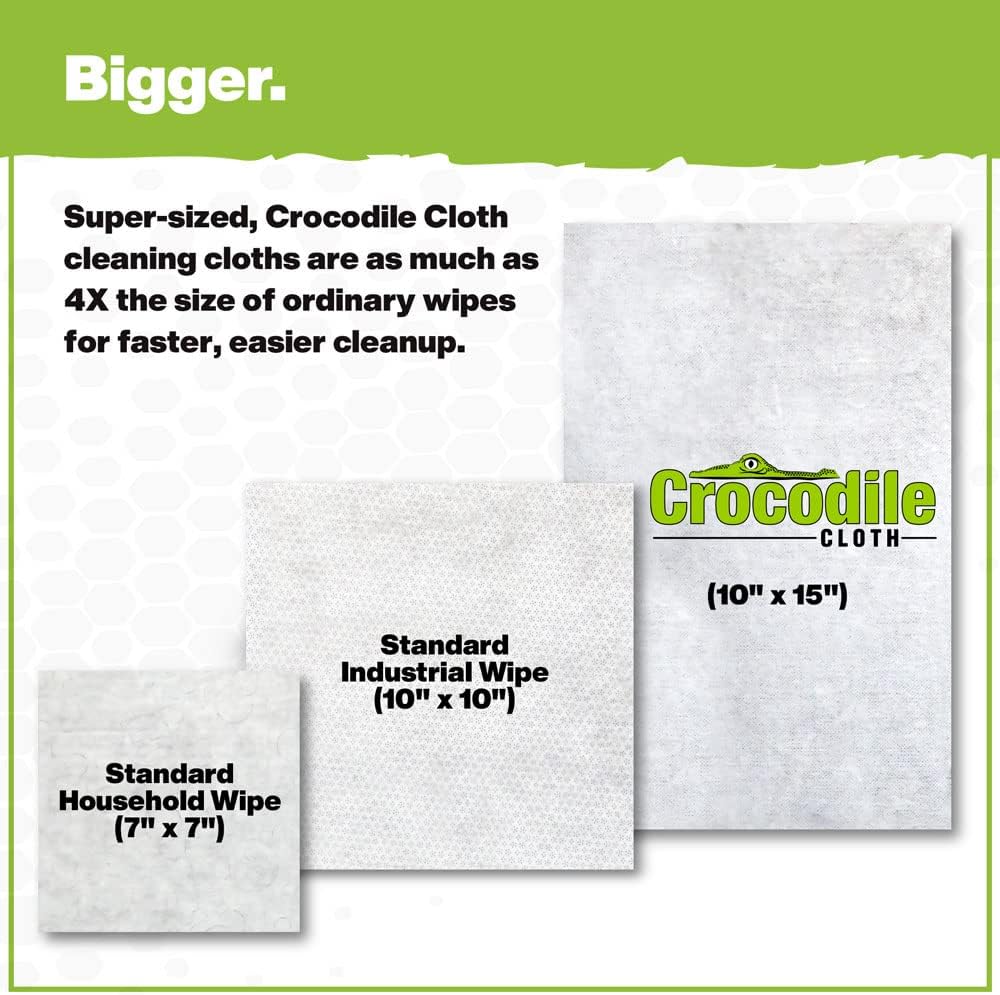 Crocodile Cloth Power Scrub - 40 (15" x 10") Heavy Duty Cleaning Wipes. Safe on Skin & Multiple Surfaces. Infused with Aloe & Vitamin E. Textured, Large, Pre-Moistened & Absorbent.