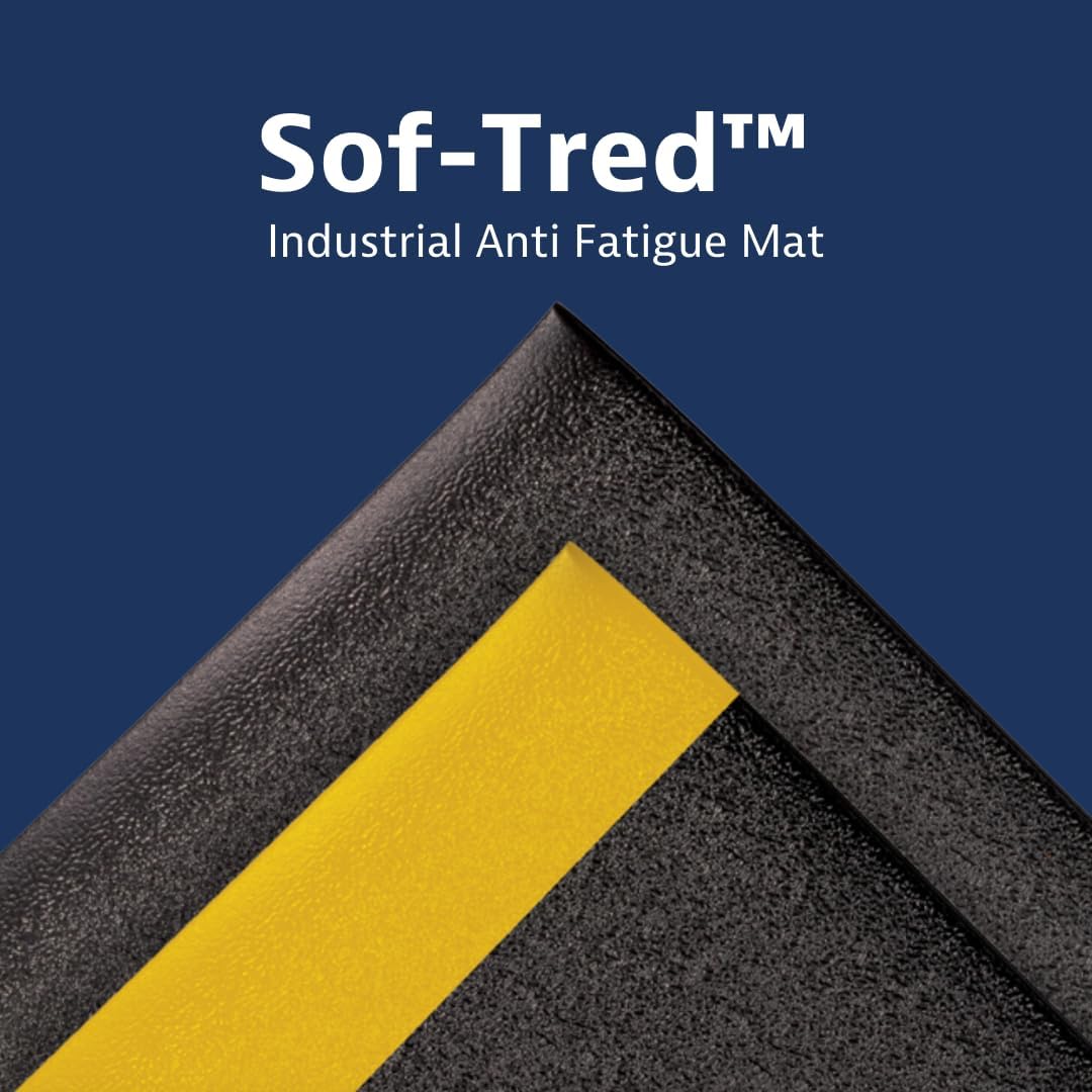 Notrax 411 Sof-Tred™ 3' x 12' x 9/16" Anti Fatigue Mat, Enhanced Slip Resistance with Beveled Edges and Pebbled Surface, Ideal for Industrial and Commercial Workplaces, Black/Yellow, 411S4312BY