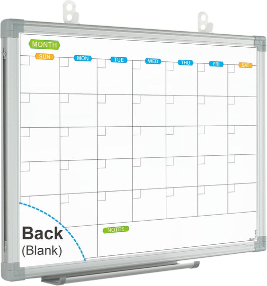 JILoffice Monthly Dry Erase Calendar Whiteboard 15 x 12 Inch, Double Sided Hanging Dry Erase Board/Calendar Board, Silver Aluminum Frame Portable Board for Office Home and School - Lumora Desk