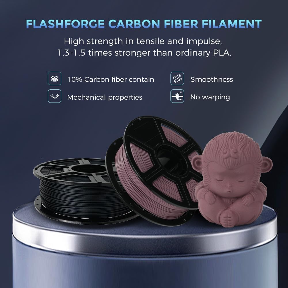 FLASHFORGE Carbon Fiber PLA Filament 1.75mm, Carbon Fiber Reinforced PLA 3D Printer Filament, 1KG Spool Dimensional Accuracy +/- 0.02mm, High Strength & High Abrasion-Resistance (Dusty Pink)