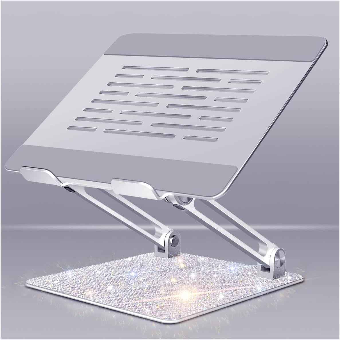 Bling Adjustable Laptop Stand, Portable Laptop Riser, Aluminum Laptop Stand for Desk Foldable, Computer Notebook Stand Holder for MacBook Air Pro, Dell XPS, HP (10-17.3'') - Silver
