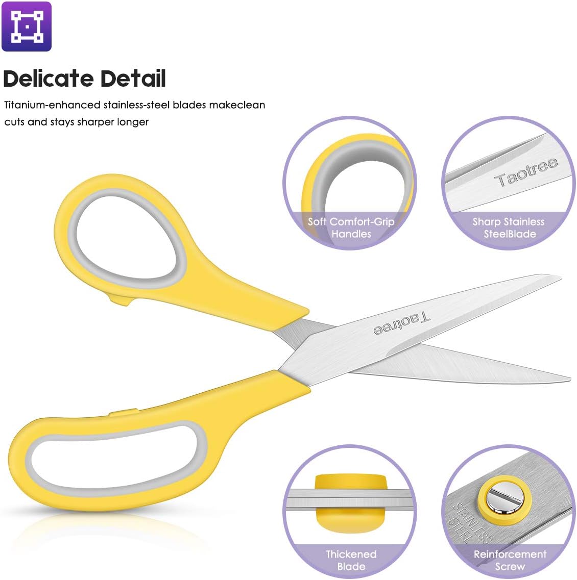 Scissors Bulk 60-Pack, Taotree 8" All Purpose Scissors, Soft Comfort-Grip Stainless Steel Sharp Shears for School Supplies Office Desk Home, Classroom Teacher Sewing Fabric Craft, Right/Left Handed