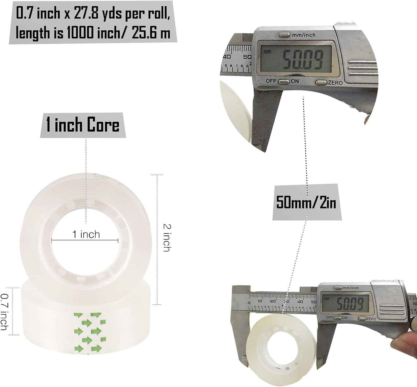 24 Pack Transparent Tape Clear Tape Refills Rolls Each Roll 3/4 x 1000 Inches, 1 inch Core, for Office, Home, School