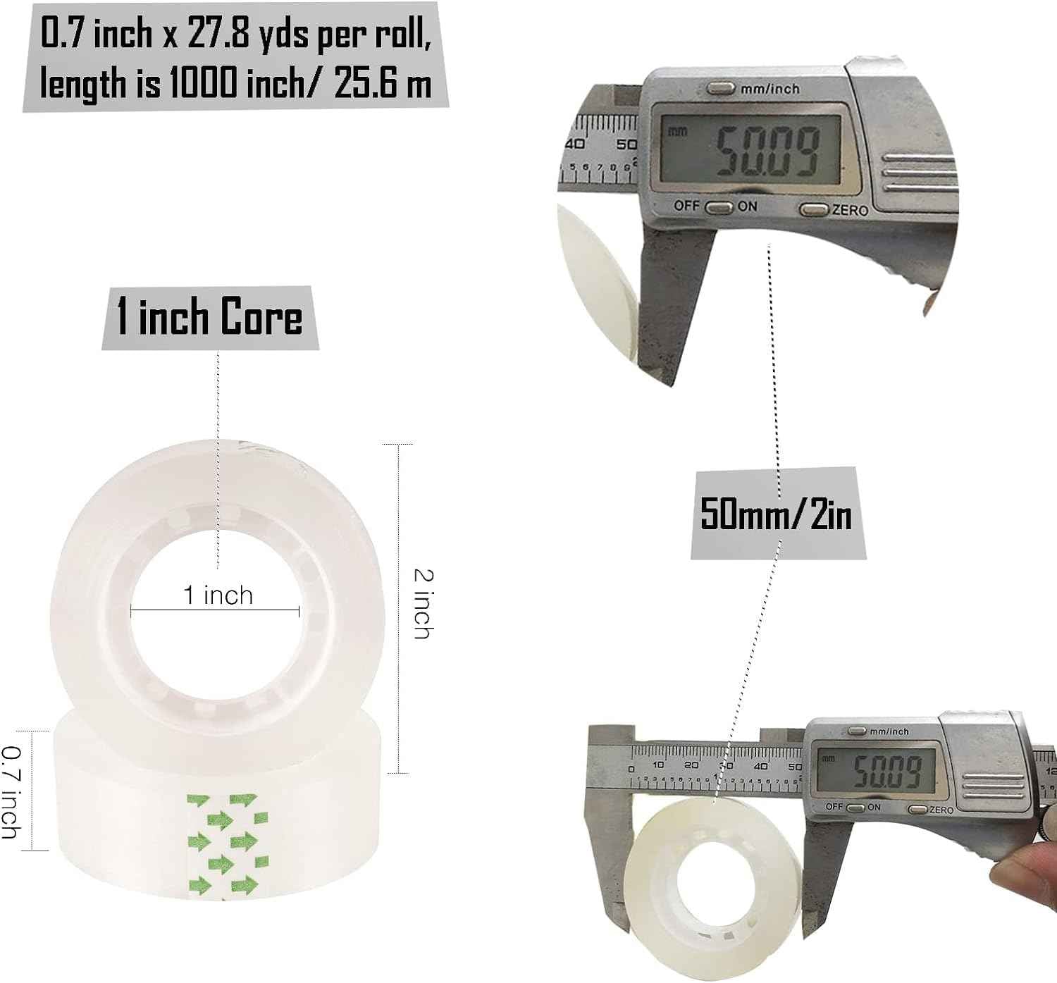 24 Pack Transparent Tape Clear Tape Refills Rolls Each Roll 3/4 x 1000 Inches, 1 inch Core, for Office, Home, School