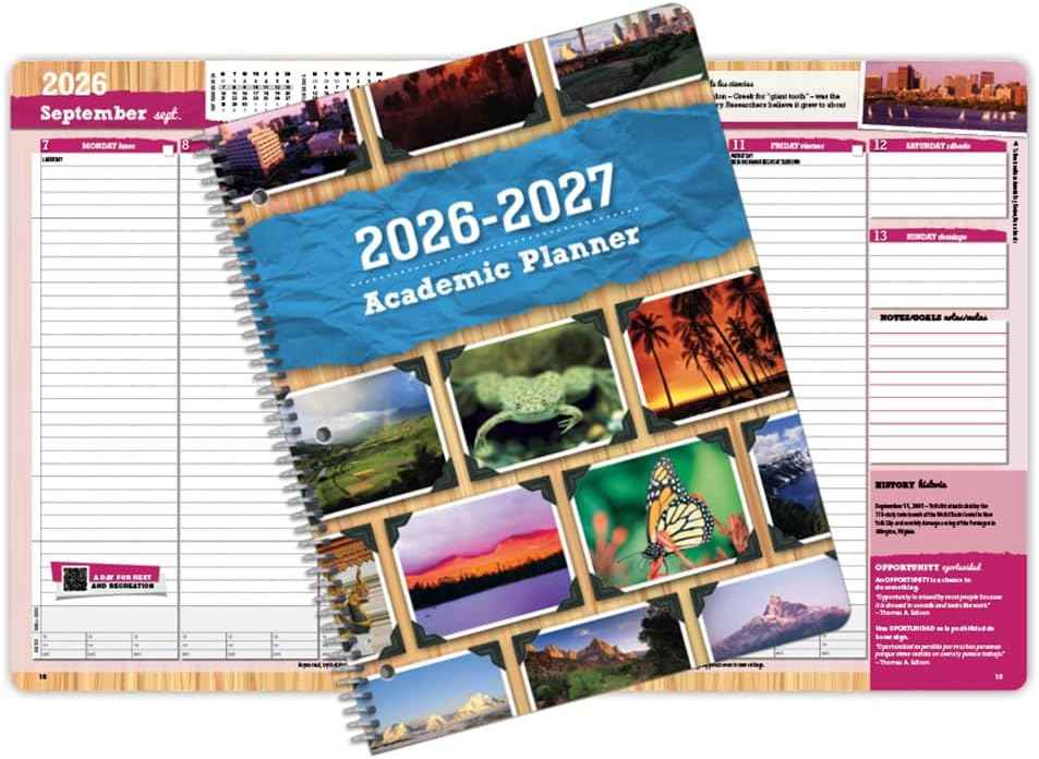 Dated Middle High School Student Planner 2026-2027 Academic School Year, Large (8.5" by 11") Matrix Style Datebook with Sagamore Cover
