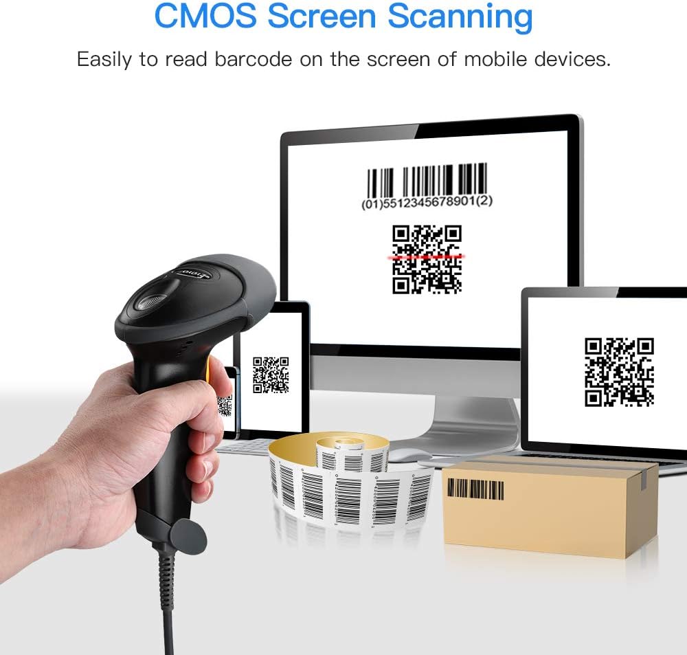 Eyoyo EYH2 Handheld USB 2D Barcode Scanner, Wired Automatic QR Code Scanner PDF417 Data Matrix Bar Code Reader with Long USB Cable for POS Mobile Payment, Convenience Store, Supermarket, Warehouse