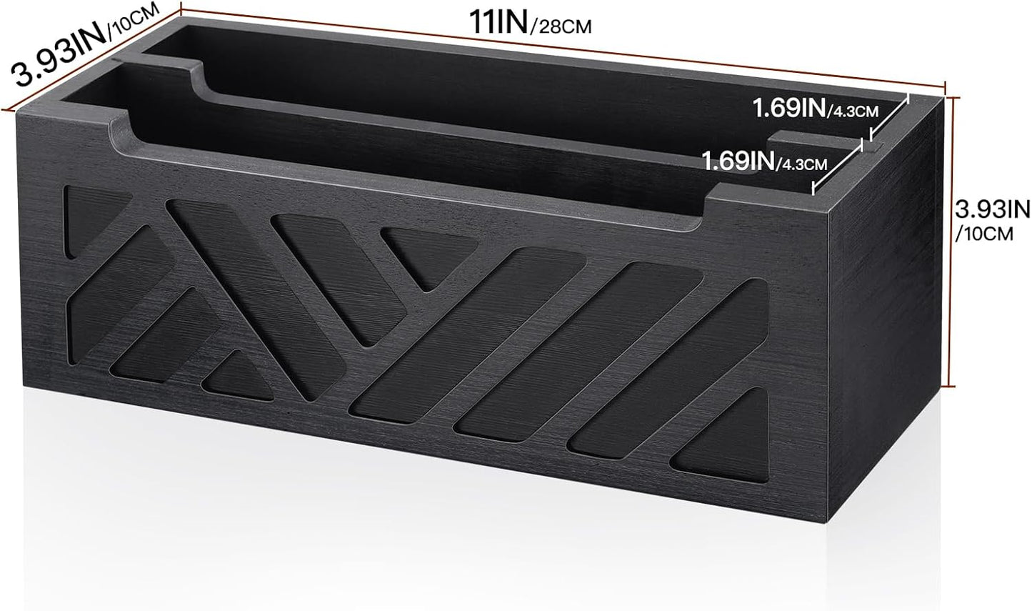 Mail Organizer Mail Holder Countertop with 2 Slots, Wood Mail Basket for Wall Table Desk, Envelope Bill Holder for Home Office Decor (Black-2)