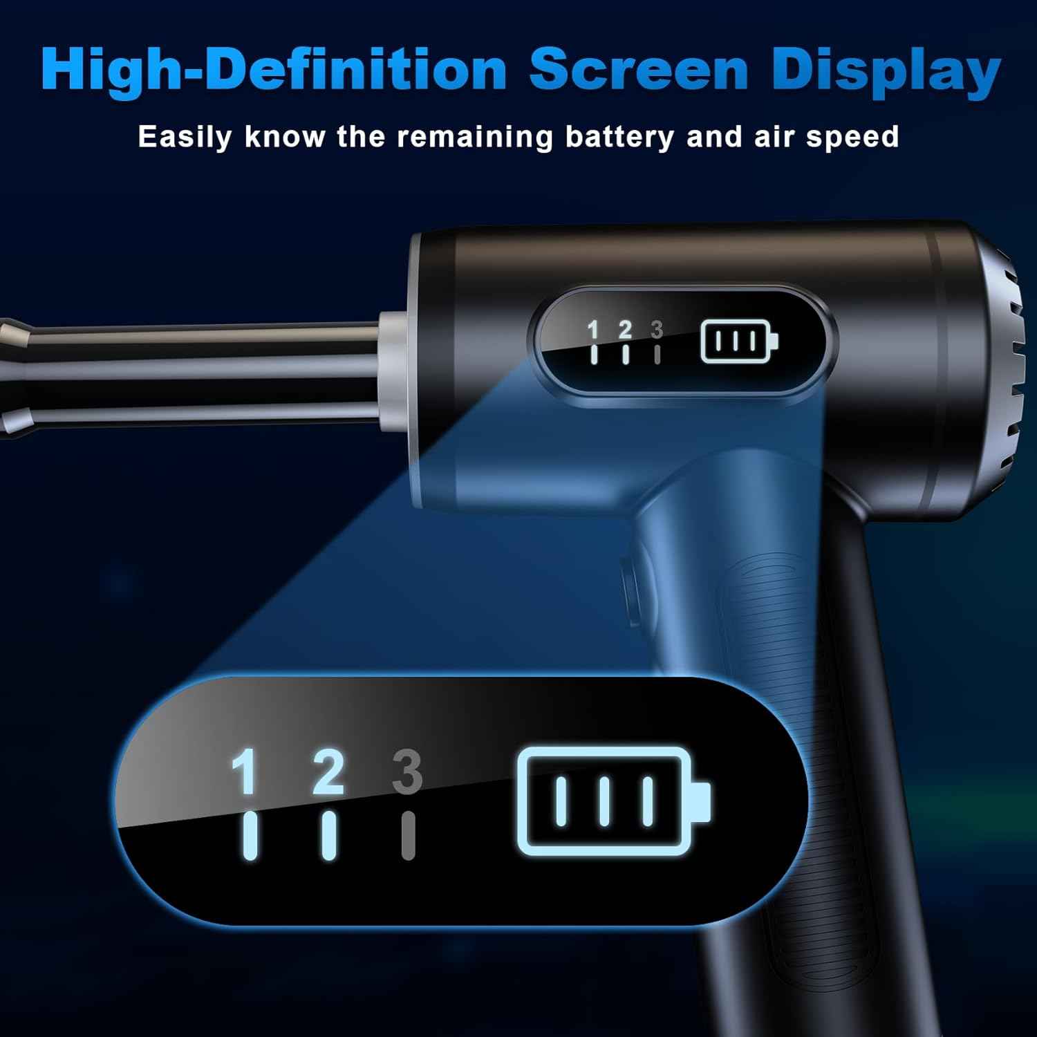Compressed Air Duster-3 Gear Adjustable 100000RPM Electric Air Duster with LED Light, Rechargeable Cordless Air Blower for Keyboard Electric Devices Cleaning. Replaces Compressed Air Cans (Black)