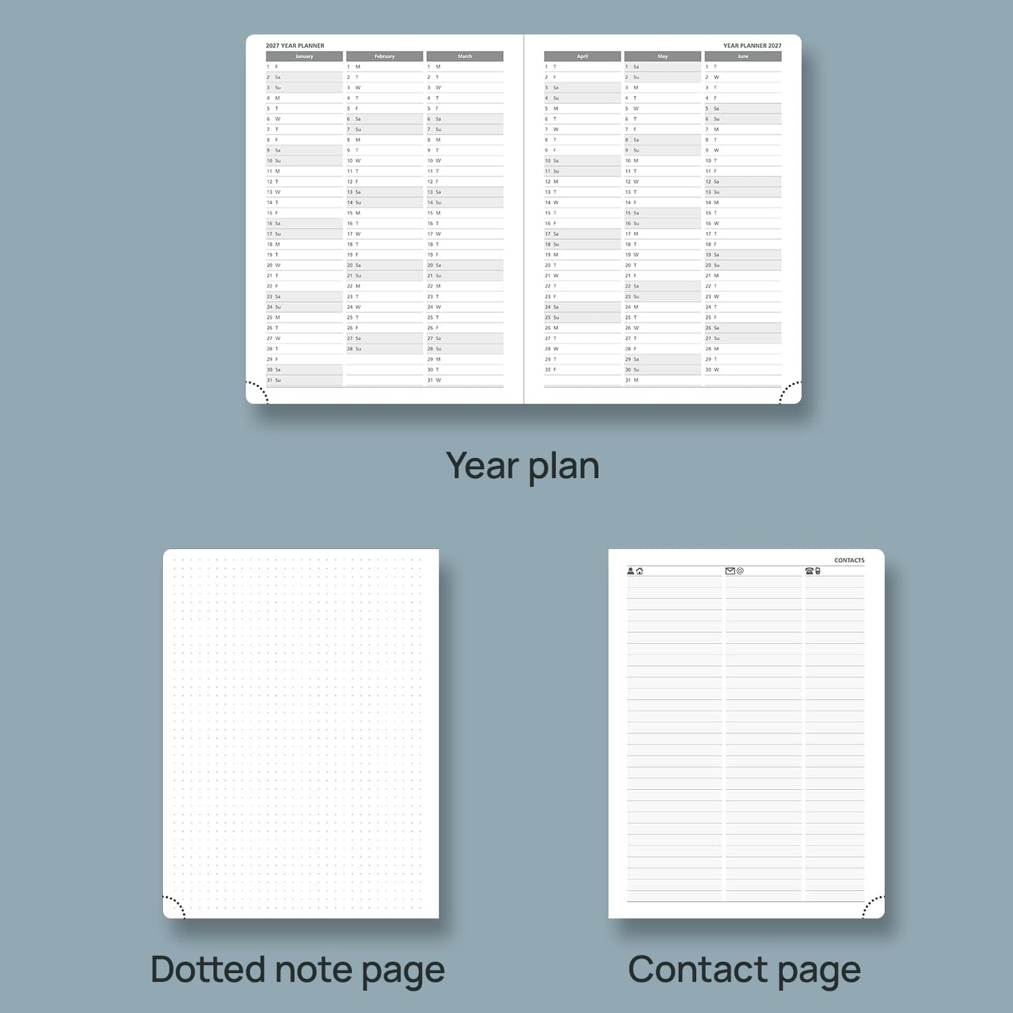 POPRUN 2026 Weekly Planner (Medium 6.75" x 8.75") 12 Months Calendar Notebook with Horizontal Layout, Leather Hardcover, Inner Pocket, 100GSM Thick Paper, Pen Holder - Black