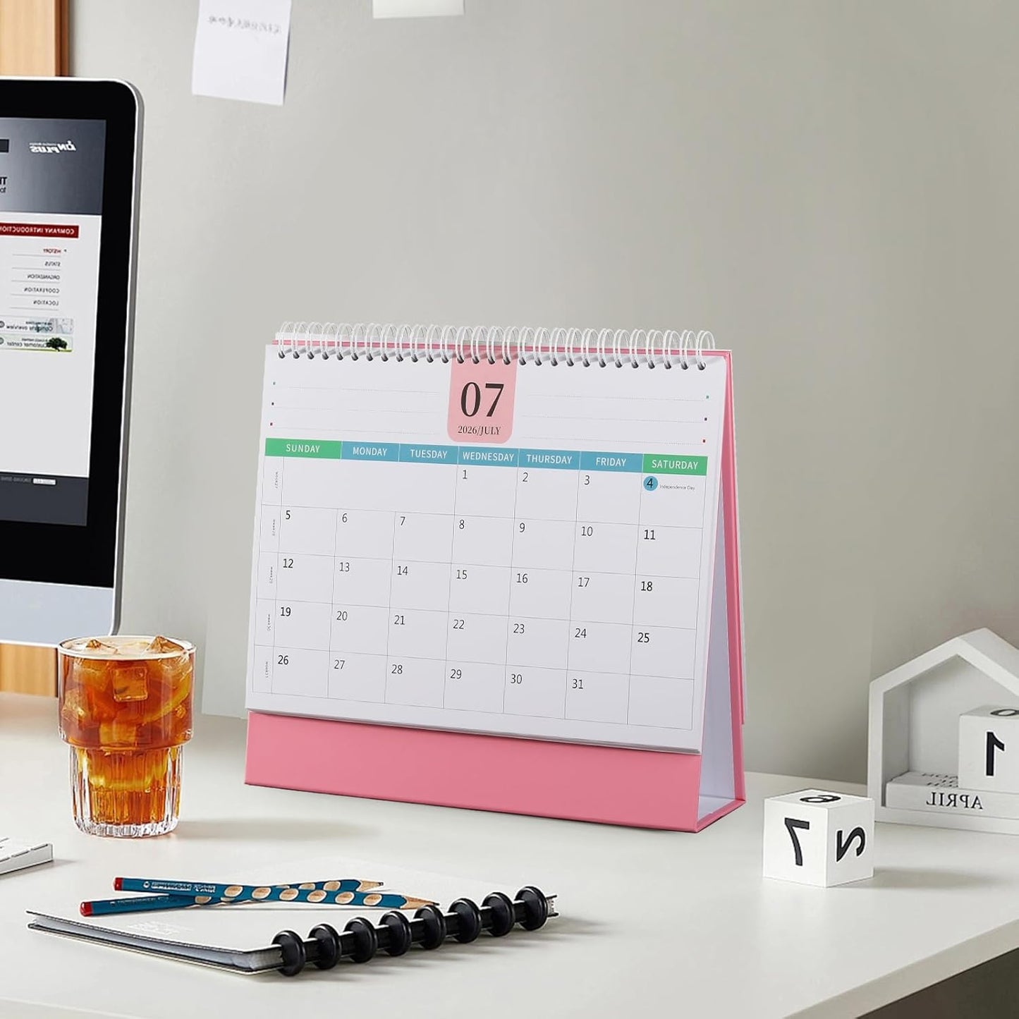 Desk Calendar 2026-2027, 2 Years Calendar Runs from Jan. 2026 until Dec 2027, Table Monthly Planner with Stickers for Home,Office,School Organization(L-Pink+Black,9.8" x 9.6")