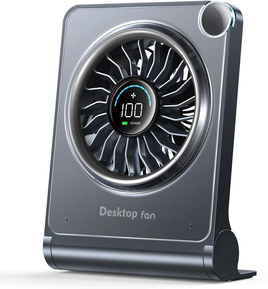 Small Desk Fan, Quiet Portable Table Fan with 100 Speeds, 12 Hrs Cooling, Strong Airflow, Digital Display, 180° Adjustable, Rechargeable Desktop Fan for Bedroom Office Cruise Travel, Black