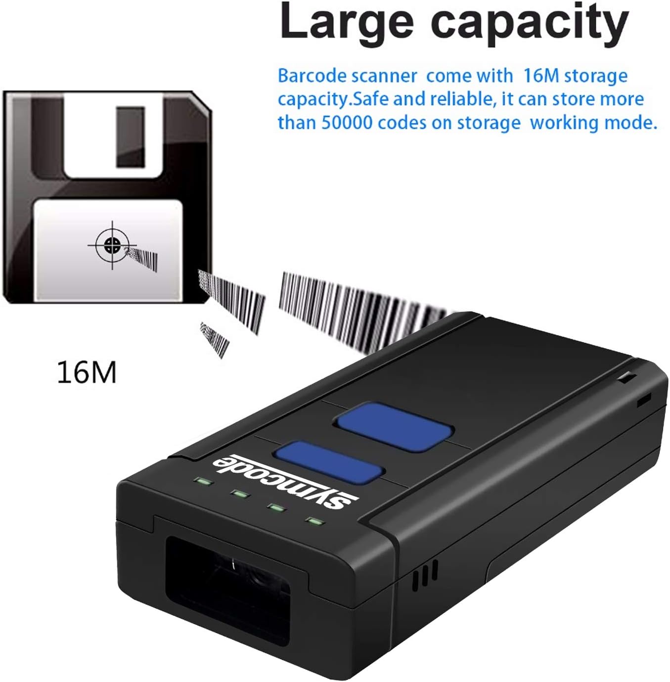 Symcode 2D QR Bluetooth Barcode Scanner, 1D 2D Mini Wireless Handheld CMOS Barcode Scanner Reader with Bluetooth 4.0 & 2.4G Wireless Connection, Portable Barcode Reader Compatible for QR PDF417 Dat