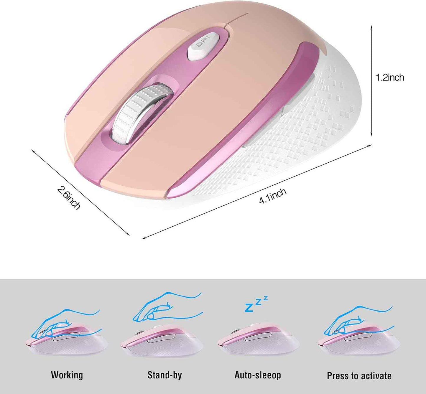 RaceGT Wireless Mouse - 2.4G Silent Cordless for Laptop, Desktop, MacBook, PC - 6 Buttons, 3 Adjustable DPI