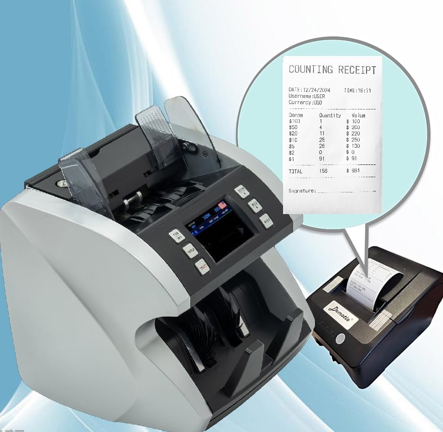 MA-600S Mixed Denomination USD Bill Counter Upgradable Money Counting Machine with CIS Sensor and Bank-Grade Detection & Large External Display Plus Optional Receipt Printing Function