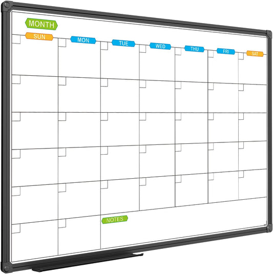 JILoffice Dry Erase Calendar Whiteboard - Magnetic White Board Calendar Monthly 36 X 24 Inch, Black Aluminum Frame Wall Mounted Board for Office Home and School - Lumora Desk