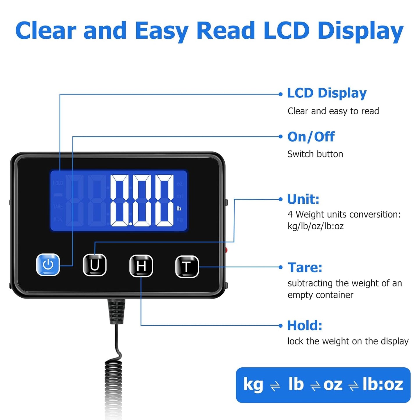 Shipping Scale, 440 lbs/0.35oz High Accurate Digital Postal Scale with Hold/Tare Function, Postage Scale for Packages, Luggage, Small Business, Home Use, Battery & Charging Cable Include - Lumora Desk