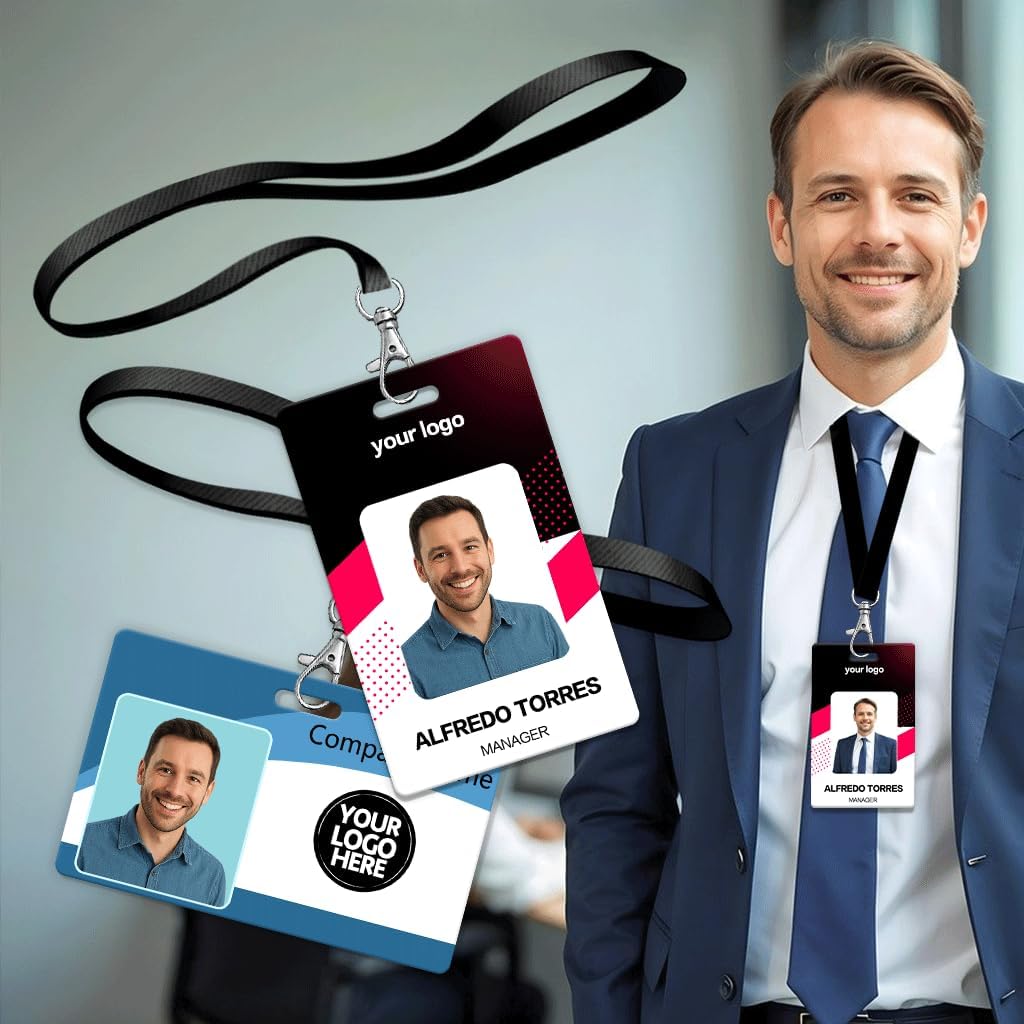 Custom ID Badge Personalized Employee ID Card Identification Badges Print Name Photo Logo Double Work Badges Barcode Tag Volunteer Office ID Vertical