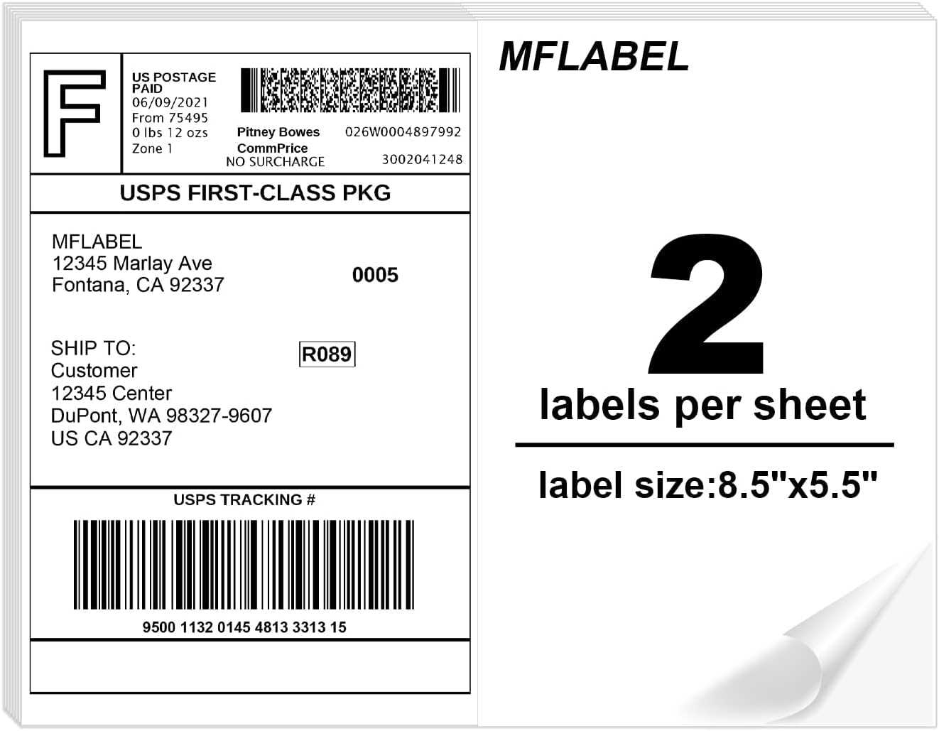 MFLABEL Half Sheet Label Laser/Ink Jet USPS UPS FedEx Shipping Label 8.5 x 11 Inches Packaging Labels, Address Labels for Laser & Inkjet Printers, 30000 Count(15000 Sheets)