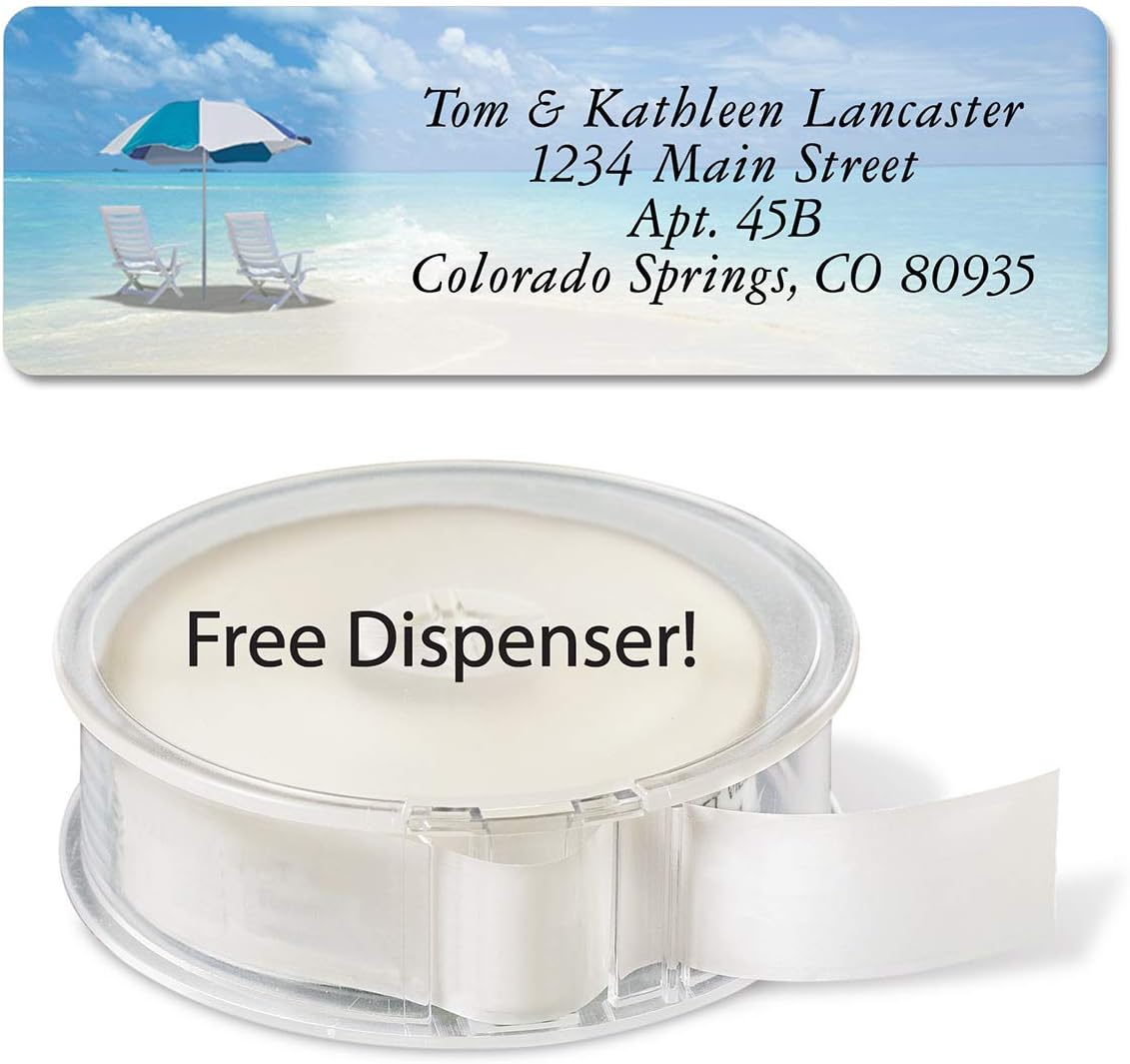 Colorful Images Calm Seas Rolled Personalized Return Address Mailing Labels with Dispenser, Customize with Name & Shipping Address, 500 ¾” x 2½” Self Adhesive, Easy Peel Label Roll - Lumora Desk
