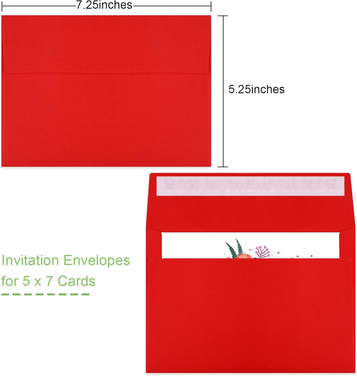 50 Pack 5x7 Envelopes - Self Seal for Weddings, Invitations, Photos, Greeting Cards & Mailing (Red) - Lumora Desk