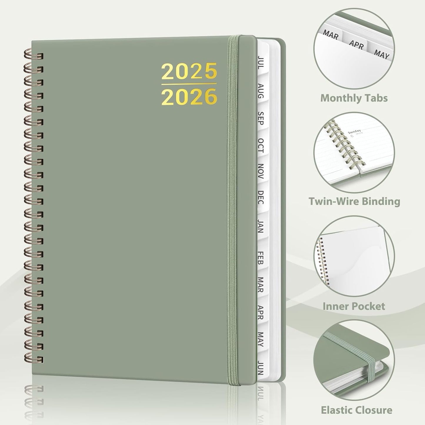 Planner 2025-2026 for Women & Men, Weekly and Monthly Calendar Notebook (July 2025 - June 2026), Hardcover Spiral Bound School Teacher Student Planner with Tabs, Inner Pocket, A5 (6.3" x 8.5")