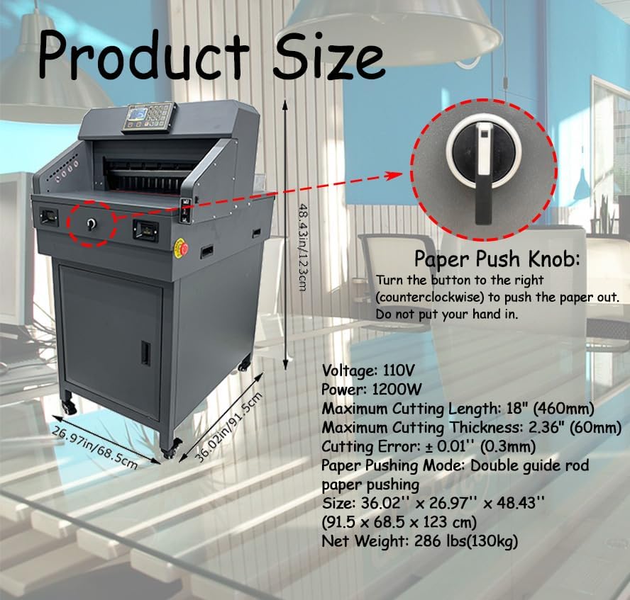 18in/46cm Width Electric Paper Cutter Guillotine Industrial Paper Trimmer with Program Control Heavy Duty Commercial Stack Cutter for Office/Printing
