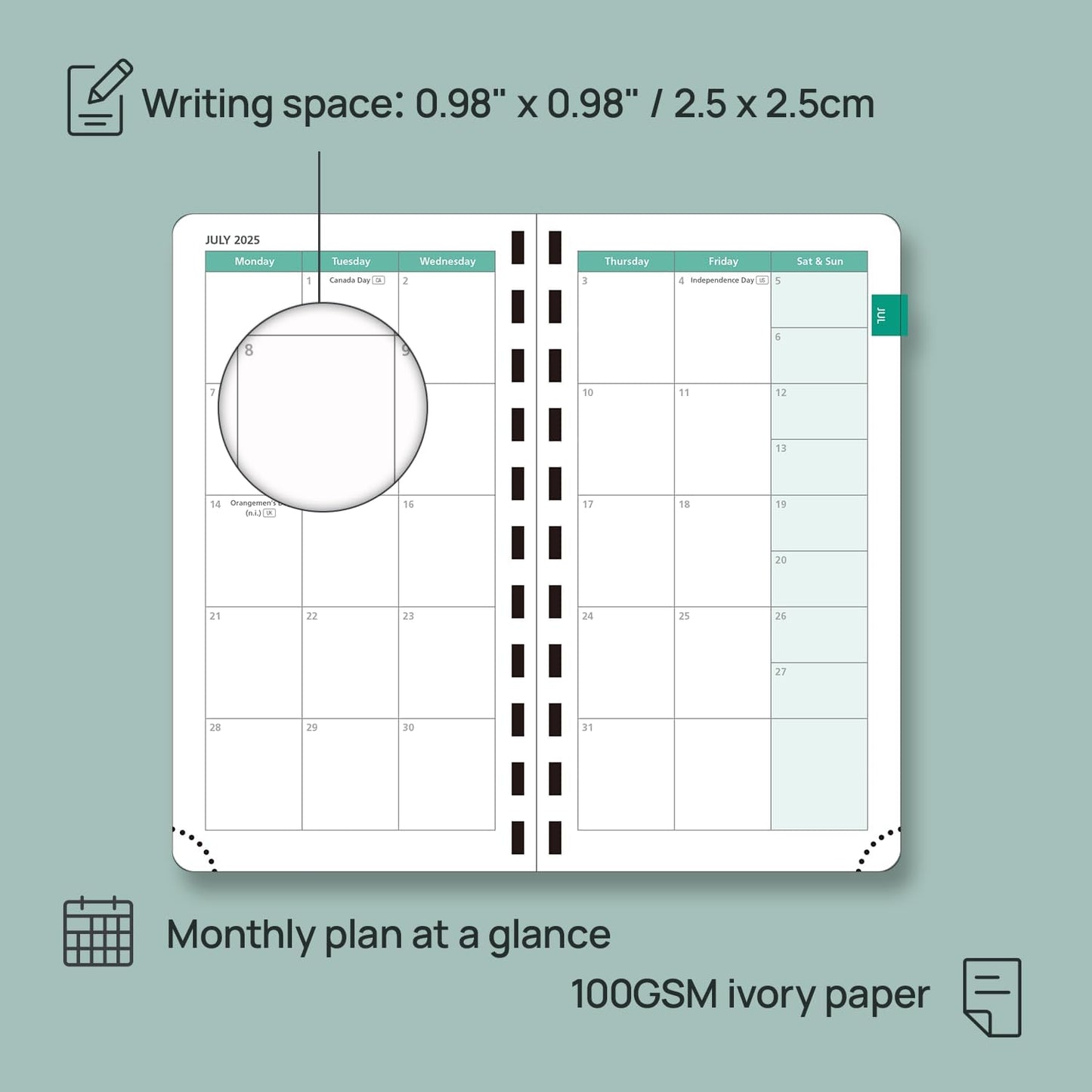 POPRUN Pocket Planner 2025-2026 (Slim Size 3.5'' x 6.5'') Academic Purse Calendar (July 2025 - June 2026) with Hourly Time Slots, 100GSM Thick Paper, Spiral Soft Cover - Grey