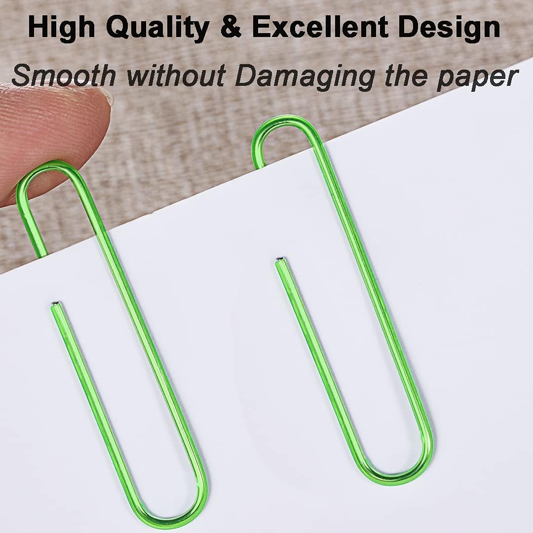 Vinaco Green Paper Clips, 400PCS Medium and Jumbo（1.3 inch & 2 inch） Paper Clips, Durable and Rustproof, Coated Large Paperclips Great for Office School Document Organizing (Green)