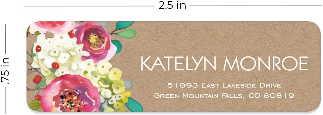 Kraft Faux Look Floral Rolled Address Labels/Roll of 500 Personalized Address Labels/Designer Return Address Stickers in Elegant Plastic Dispenser - Lumora Desk