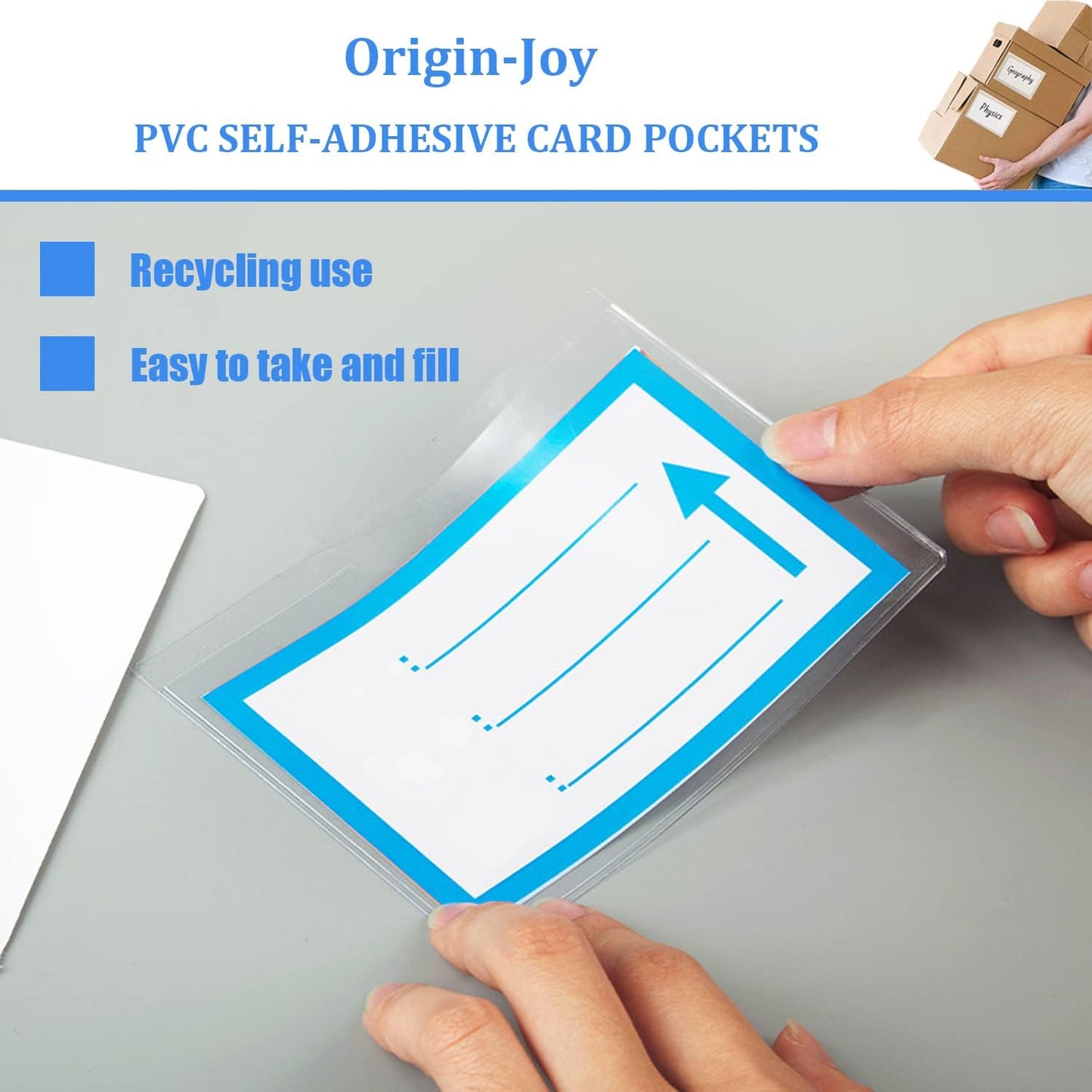 Origin-Joy 35 PCS Self Adhesive Index Card Pockets with Top Open, Clear Plastic Label Holder for Cards of Note, Library and Business, Adhesive Label Pockets & Card Holder (3.5 x 1 inch)
