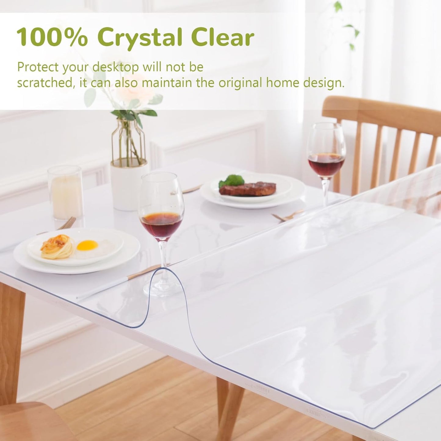 24 x 36 Inch Clear Table Cover Protector, Clear Table Protector for Dining Room Table, 1.5mm Plastic Table Cover, Waterproof Table Pad for Kitchen, Office