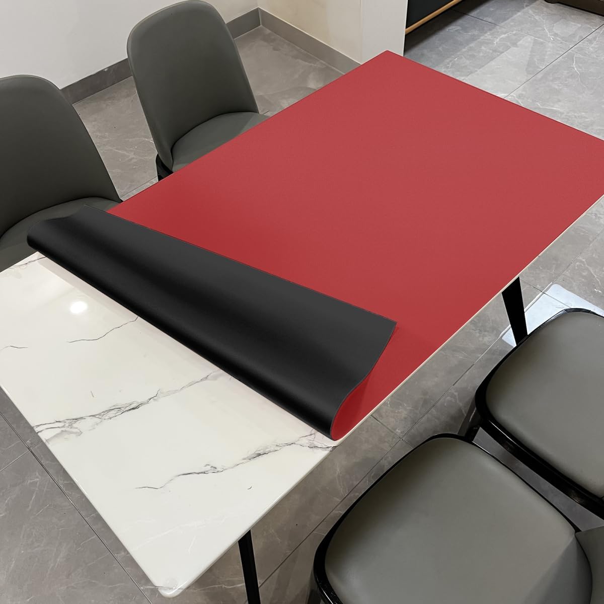 Leather Table Pad,1.8mm Thick,40x96 Inch,Dining Table Pad,Table Pads for Dining Room Table Rectangular,Table Protector for Dining Room Table,Dining Table Cover(Black+Wine Red,40x96)
